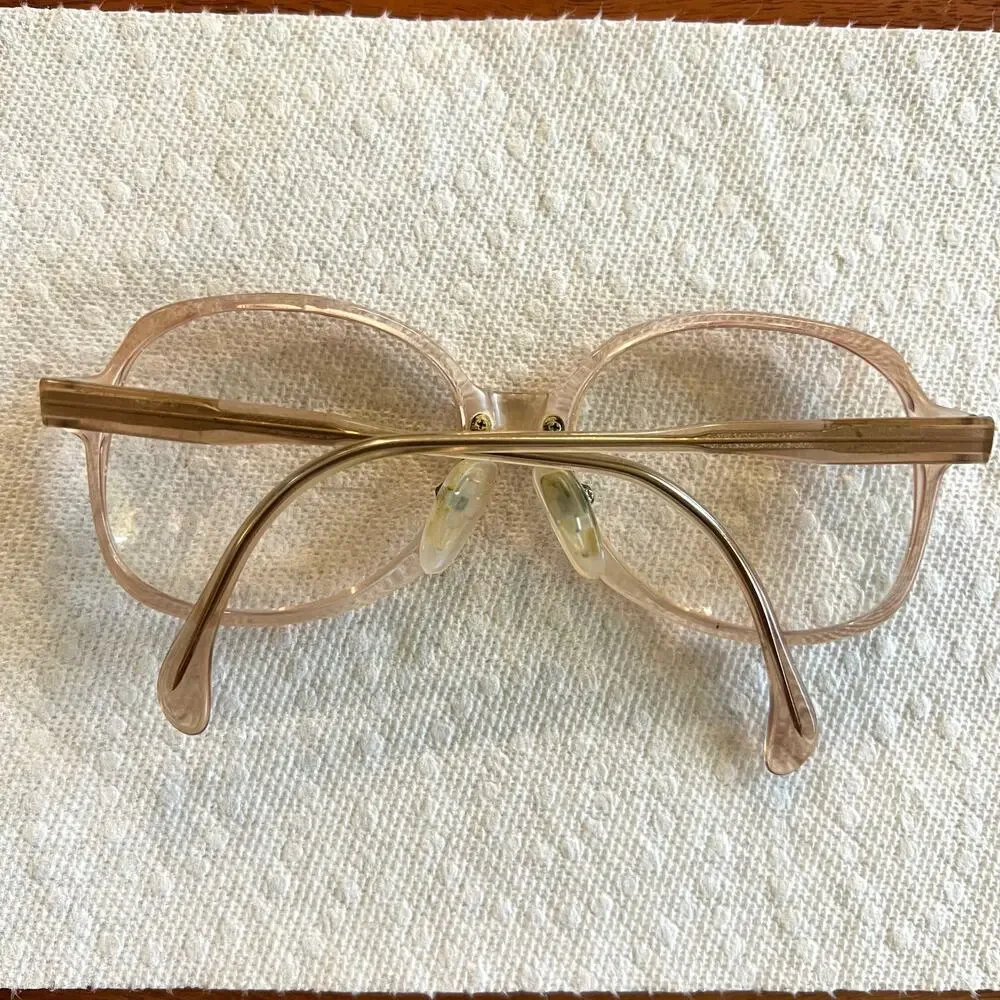 Vintage Peach Acetate Eyeglass Frames RX Optical Glasses Gold Metal Temples 90s